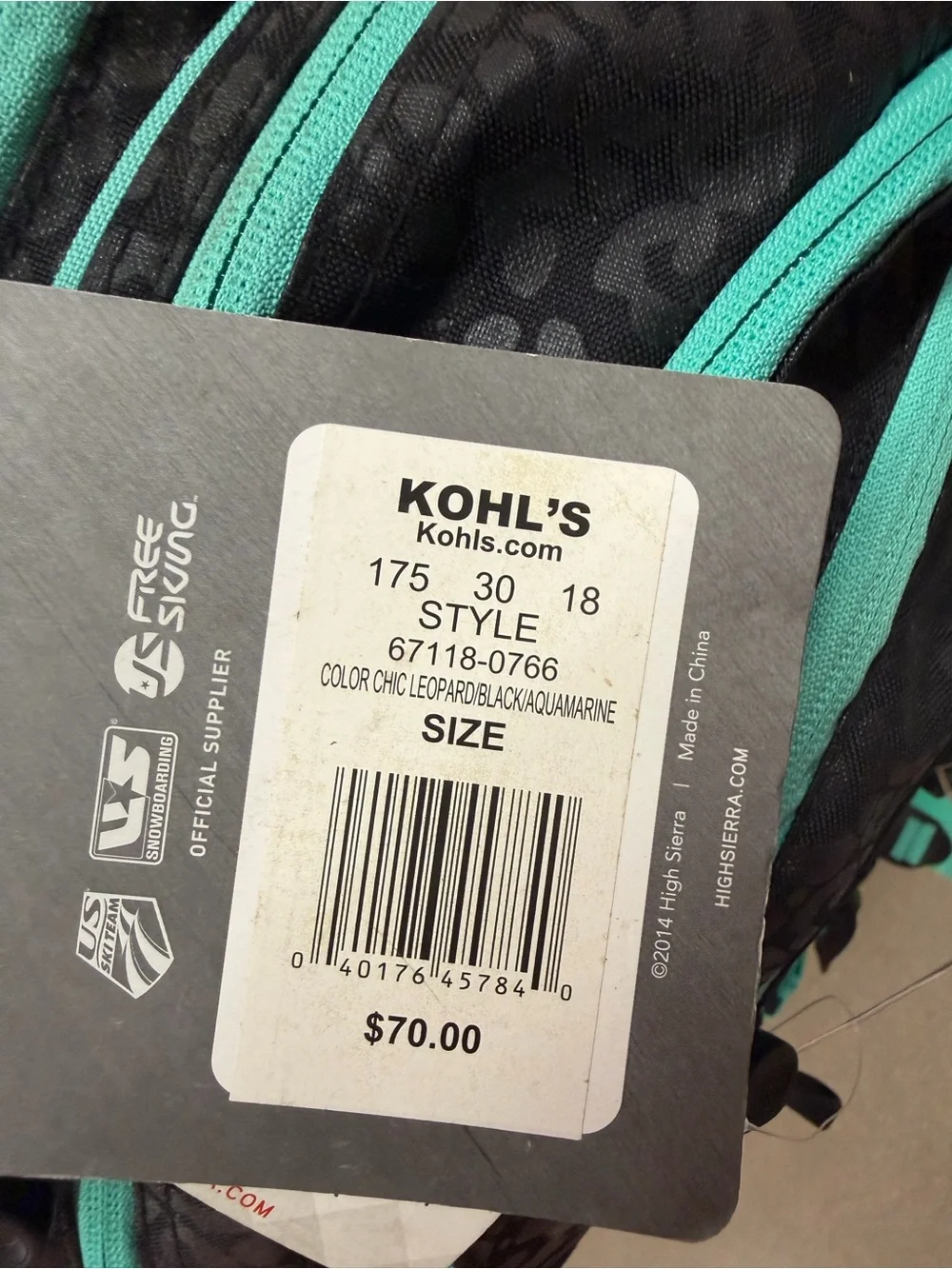 NWT High Sierra Loop Backpack, Travel/Work Bookbag with tablet sleeve Bk/Teal